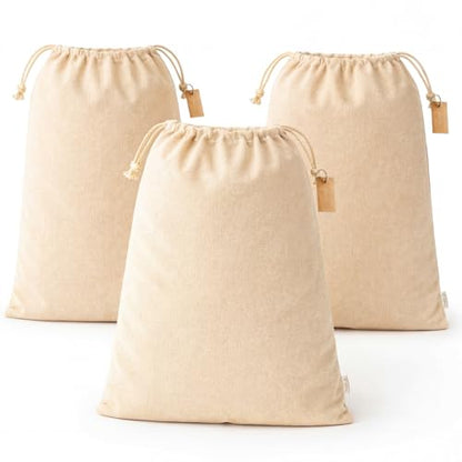 Reusable Produce Storage Bags - XX-Large 19x23 3 Pack - Breathable Muslin Fabric Sacks with Drawstrings – Dust-Proof Travel Cotton Bags for Laundry, Clothes, Purses - size: XX-Large 19x23"(3pack)