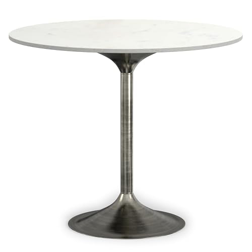 SIMPLIHOME Whitley 72" Wide Solid Mango Wood Dining Table in Black - color: White Marble/Antique Silver