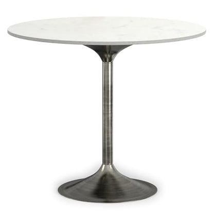 SIMPLIHOME Whitley 72" Wide Solid Mango Wood Dining Table in Black - color: White Marble/Antique Silver