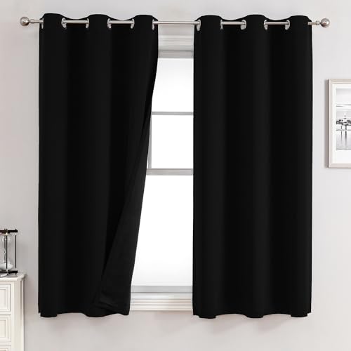 ChrisDowa 100% Blackout Curtains for Bedroom 63 Inches Long 2 Panels Set | 2 Thick Layers, Thermal Insulated, Light Blocking, Grommet, Window Treatment, Living Room Drapes, Black, 38 x 63 Inch - color: Black, size: 38"W x 63"L (Pack of 2)