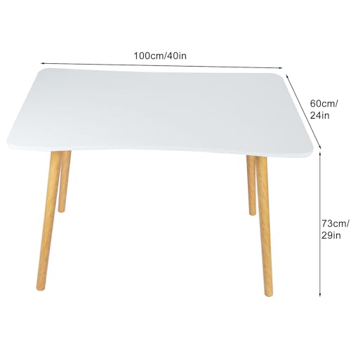 Simple Wooden Writing Desk, White Wooden Computer Table with Solid Wood Legs and Rounded Corner Design, 39.3" L x 23.6" W x 28.7" H, Modern Minimalist Workbench for Home Office, Bedroom, Study Room W