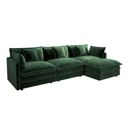 3 Seater Sectional Sofa,111.5 inch L-Shape,Green | Oversized Modular Couch Deep Seat - color: Green, size: 111.5 inch-L