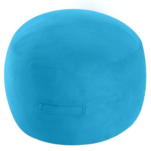 MeMoreCool Round Pouf Ottoman Foot Rest 20x15 Inches, Blue | Blue Round Pouf Footstool, Soft Foam Stuffed Circle Foot Rest for Living Room Bedroom - color: Striped Blue