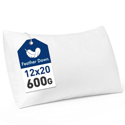 MIULEE Feather and Down 12x20 Inch Throw Pillow Insert for Sofa Bed Couch | Soft Fluffy Throw Pillow, Double-Layer Cotton Fabric, Prevents Feather Leakage - size: 12x20 Inch