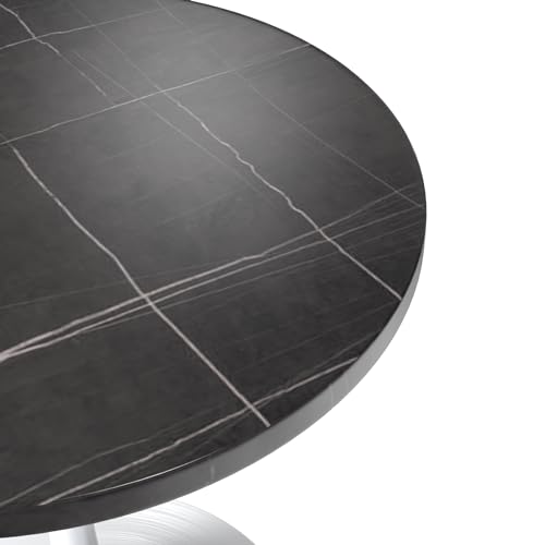 LeisureMod Verve Modern Dining Table 27" Round Sintered Stone Tabletop and White Stainless Steel Pedestal Base for Kitchen and Dining Room, Black - color: Black Stone, size: 27 inch Wide