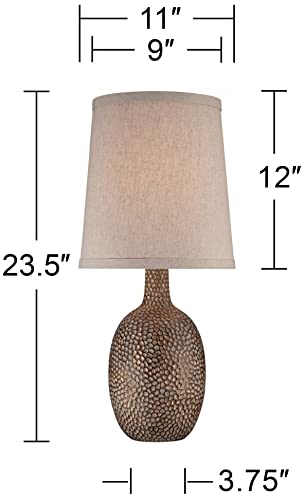 Chalane 23 1/2" High Table Lamps Set of 2 Hammered Bronze Brown Farmhouse | Natural Textured Rustic Antique Bedroom Living Room House Bedside Nightstand Office Home Family Linen Shade