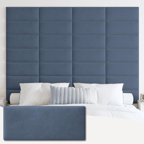 IFNOW Wall Mounted Headboard, Peel and Stick Panels, Navy Blue, Queen | Upholstered 3D Soundproof Acoustic Panels, Reusable and Removable, Padded Leather Bed Headboard, 6 Panels, 9.84" x 23.62" - color: Leather-navy Blue, size: Twin