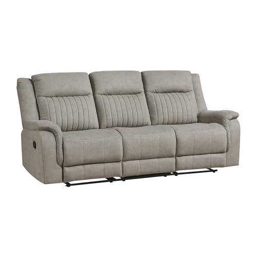 Lexicon Polished Microfiber Wall Hugger Manual Double Reclining Sofa, Dove | 86"W Upholstered 3 Seater Manual Sofa Recliner for Living Room/Apartment, Tool Free Assembly - color: Dove, size: Reclining Sofa