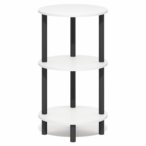 Furinno Turn-N-Tube Toolless 3-Tier Oval Side Table with Open Shelf, White | Compact, Narrow, End Table, Night Stand, Bedside Table, for Living Room, Bedroom - color: White/Black, size: 1-Pack, Plastic Frame, 3-Tier, 27.6 Inches Tall