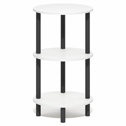 Furinno Turn-N-Tube Toolless 3-Tier Oval Side Table with Open Shelf, White | Compact, Narrow, End Table, Night Stand, Bedside Table, for Living Room, Bedroom - color: White/Black, size: 1-Pack, Plastic Frame, 3-Tier, 27.6 Inches Tall