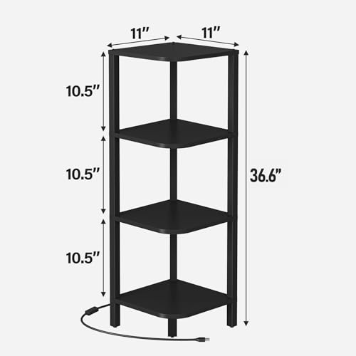 TUTOTAK Corner Shelf, 4-Tier Corner Bookshelf for Small Space | Narrow Display Corner Shelf Stand with Storage Rack, for Living Room, Bedroom, Black BS08BK004L - color: Black, size: 4-Tier Large With LED