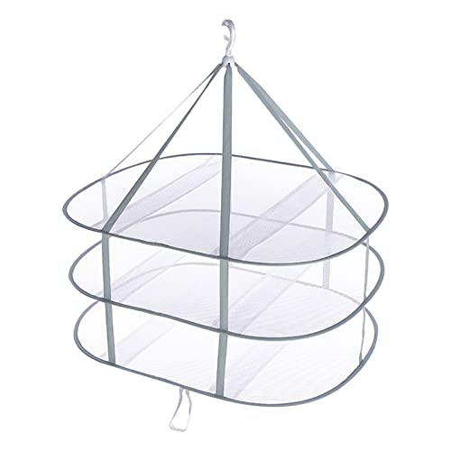 3-Tier Folding Drying Rack - Stackable Mesh Clothes Dryer for Laundry - 31" Hanging Flat Dry Rack with Fixing Band for Delicates, T-Shirts & Underwear - Space Saving Indoor/Outdoor, 10lb Capacity