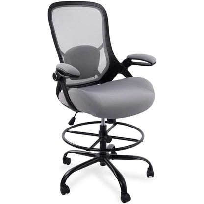 400lbs Heavy Duty Drafting Chair 5" Thickened Seat Office Chair with Flip-Up Armrests Tall Ergonomic Computer Chair with Lumbar Support and Adjustable Footrest Ring Standing Desk Chair(Grey) - color: Dark Drey