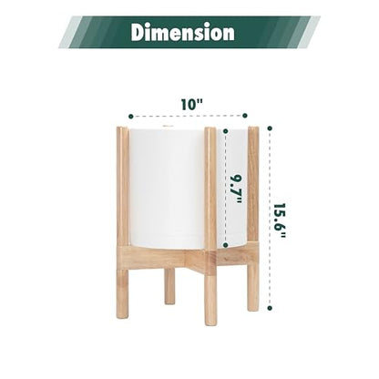 D'vine Dev Plastic Pot with Natural Wood Stand, White, 10 in, 55-C-M-1 | Mid-Century Inspired Design, Elevated Plant Display, Clean Lines, Sturdy Support, Modern Space-Saving Style - color: Matte White Pot + Natural Stand, size: 10 Inch