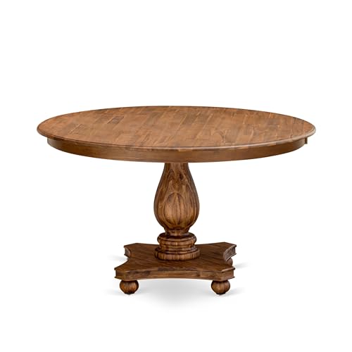 F52-0N-TP - Kitchen Table with Acacia Wood Round Tabletop, Antique Walnut Finish - color: Antique Walnut, size: 54x54 Inch