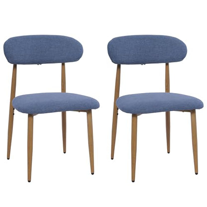 FREKEN Modern Upholstered Dining Chairs Set of 2, Mid-Century Metal Frame with Wood Grain, Linen Fabric Side Chair for Kitchen Dining Room, 350lbs Capacity, Blue - color: Blue - Wood Grain Legs, size: Set of 2