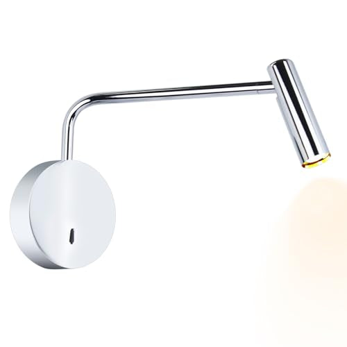 ZEROUNO Wall Mounted Lamp, Hardwired LED Wall Sconce with Switch on/Off Modern 3000K Swing Arm Bedside Indoor Wall Mount Lamp (Chrome) - color: Chrome