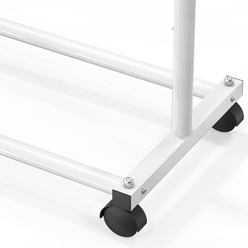 Simple Houseware Standard Rod Garment Clothing Rack, White | Single Rail, Extendable Width from 30 to 47 Inches, Rolling Clothing Organizer for Bedroom, Laundry, Living Room - color: White