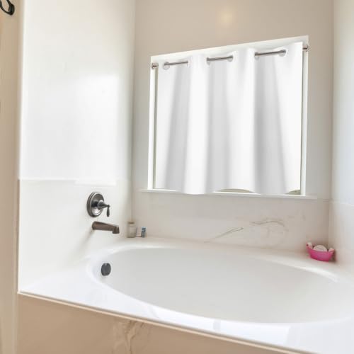 TOMOZ No Hook Bathroom Window Curtain, Narrow Short Fabric Privacy Waterproof Shower Window Curtain with Hooks, Window Curtains for Bathroom, Kitchen, Width 48 x Length 48 Inch - size: 48"W x 48"L (Pack of 1)