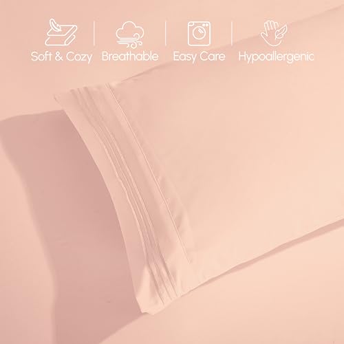 Elegant Comfort Luxury 1500 Premium Hotel Quality Microfiber 4-Piece Sheet Set - Wrinkle Resistant, All Around Elastic Fitted Sheet, Deep Pocket up to 16", Twin/Twin XL, Blush - color: Blush, size: Twin/Twin XL