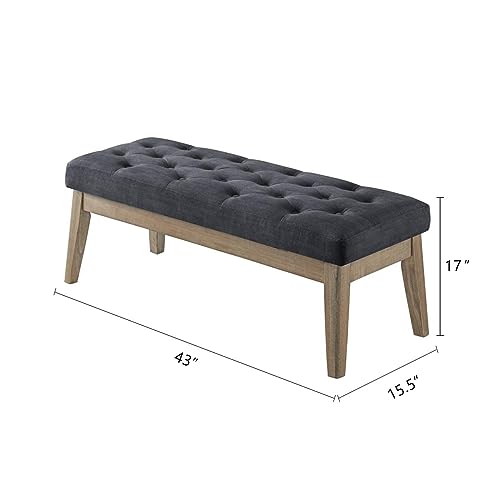 24KF Velvet Upholstered Buttons Tufted Entryway Bench with Solid Wood Leg,Bed Bench Ottoman with Padded Seat,5034-Midnight - color: Midnight Velvet, size: Tufted Bench with Solid Wooden Base