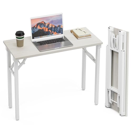 TEMI Small Computer Desk Folding Table - 35.8" Foldable Office Desk, No Assembly, Perfect for Small Spaces in Bedroom, Dorm, or Apartment, Portable Mini Desk or Study Table Compact Design, White Ash - color: White Ash, size: 35.8 Inch, style: NO Power Out