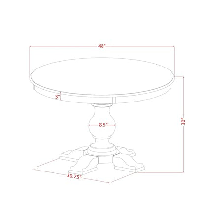 FE5-0N-TP - Kitchen Table with Acacia Wood Round Tabletop, Antique Walnut Finish - color: Antique Walnut, size: 48x48 Inch