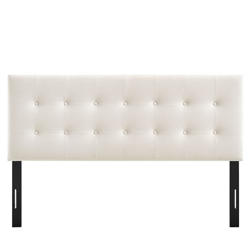 Modway Emily Full Size Performance Velvet Headboard in Alabaster - Stain-Resistant Velvet Upholstery with Button Tufting and 7 Adjustable Height Positions - color: Alabaster, size: Full