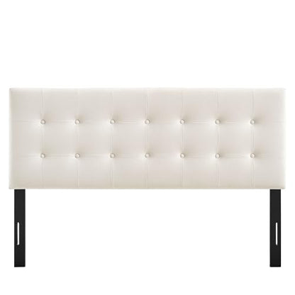 Modway Emily Full Size Performance Velvet Headboard in Alabaster - Stain-Resistant Velvet Upholstery with Button Tufting and 7 Adjustable Height Positions - color: Alabaster, size: Full