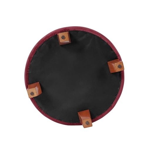 HomePop 19" Velvet Button Tufted Round Storage Ottoman - Burgundy - color: Burgundy