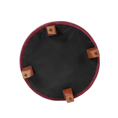 HomePop 19" Velvet Button Tufted Round Storage Ottoman - Burgundy - color: Burgundy