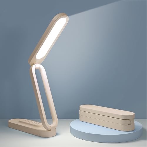 Giryuhd LED Desk Lamp for Office Home & Battery Operated Lamp Rechargeable Lamp Foldable & Portable Light, LED Desk Light Strip, 3 Brightness Dimmable Small Desk Lamp Wireless Reading Lamp - color: Khaki