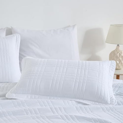 Chezmoi Collection Kingston Queen Size Bedspread Set, 3-Piece White Oversized Quilted Microfiber Lightweight Bedspread Coverlet (100"x106") for All Seasons - color: White, size: Queen