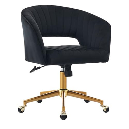 Vanity Chair with Back 360 Swivel Armchair and Gold Base, Criss Cross Chair with Wheels for Vanity Home Office, Living Room, Bedroom and Study (Black) - color: Black