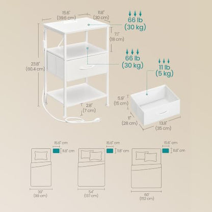 SONGMICS BELLAH Collection - Nightstand with Charging Station and App-Controlled Adjustable LED Lights, Bed Side Table, 1 Drawer and 2 Open Shelves, Modern, Cloud White and Snow White ULGS301WH01S - color: Cloud White + Snow White, size: 1 Drawer