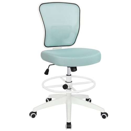 Drafting Chair Adjustable Height Tall Office Chairs Standing Desk Chair Rolling Stool Chair Armless Office Drafting Chair Blue - color: Blue