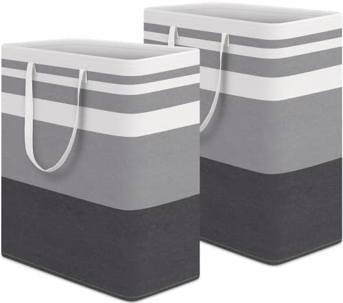 HomeHacks 2 Pack Large Laundry Baskets, Laundry Hampers Bags (Grey 100Lx2) | Waterproof, Freestanding, Collapsible Clothes Hamper with Reinforced Handles in Laundry Room, Dorm, Bathroom, Bedroom - color: Grey, size: 100L