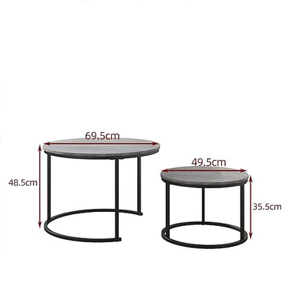 HOJINLINERO Round Nesting Coffee Tables Set of 2,Black+Warm Grey,Large | Center Tables for Living Room,Bedroom,Office,Home Small Space,Stacking Side Tables,Sturdy and Easy Assembly,Wood Desktop - color: Grey, size: Large