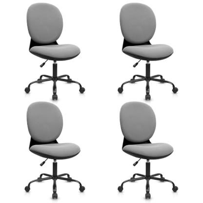 CLATINA Armless Office Desk Chair with Wheels, Ergonomic Tilt Backrest Executive Chairs Adjustable Height Mid Back Swivel Rolling Computer Task Chair for Home Bedroom Study Conference Room, Grey, 4PK - size: 4 Pack