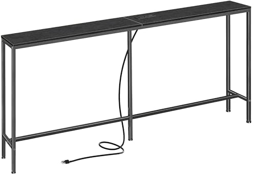 SUPERJARE 70 Inch Sofa Table with Outlet，Black | 7.9 Inch Console Table with Charging Station,Narrow Entryway Table, Skinny Hallway Table, Behind Couch Table, for Living Room - color: Black, size: 7.9''d x 70.8''w x 31.5''h