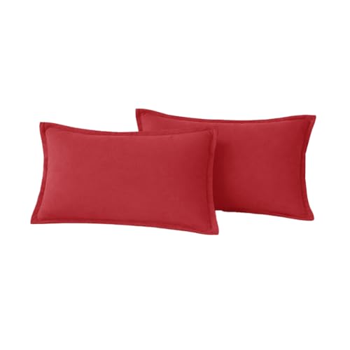Native Fab Throw Pillow Cushion Covers 2 Pack, 12x20 Inches, Premium Quality, 100% Cotton, Durable, Washable, Lumbar Pillow Cases, Great for Holiday Decor, Sofa, Bedroom, Couch, Living Room, Red - color: Solid, Red, size: 20" x 12" (Pack of 2)