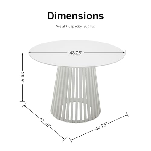 HEAH-YO Round Dining Table Set of 1, Modern Kitchen Table with Solid Wood Stripes, 43” Wood Dinner Table for Kitchen Dining Room, White - color: White