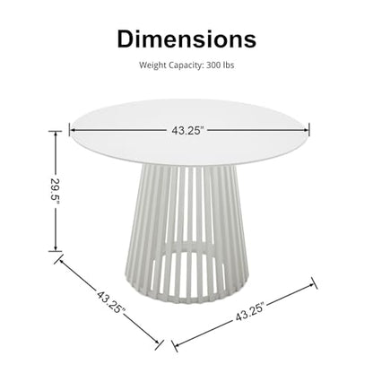 HEAH-YO Round Dining Table Set of 1, Modern Kitchen Table with Solid Wood Stripes, 43” Wood Dinner Table for Kitchen Dining Room, White - color: White