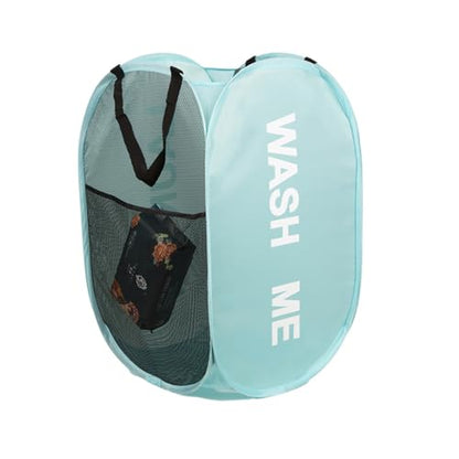 Collapsible Mesh Laundry Hamper, Foldable Dirty Clothes Basket with Handles, 14x14x23 Inch, Large (blue) - color: blue