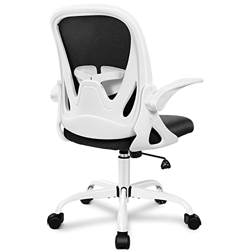 Office Chair Ergonomic Desk Chair with Adjustable Lumbar Support and Height, Swivel Breathable Desk Mesh Computer Chair with Flip up Armrests for Conference Room(White) - color: White