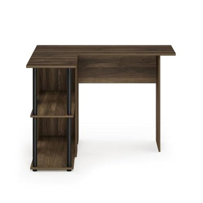 Furinno Abbott L-Shape Computer Desk with Bookshelf, Columbia Walnut/Black - color: Columbia Walnut/Black, style: Plastic Poles