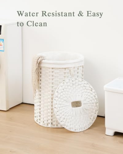 SETVSON Laundry Hamper with Lid Round Laundry Basket 23.8 Gal White | The lid hides dirty clothes, keeping spaces neat and fresh. 90 L Large Capacity, Stylish Design with Handles Easy Transport - color: White, size: 90 L