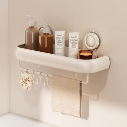 CICUFY Shower Caddy Suction Cup, 1 Pack No Drilling Corner Shower Shelves, Rust Proof Bathroom Storage Organizer, Shower Corner Caddy with Removable Hooks and Towel Bar, Square, Cream - style: Square Cream (1 Pack )