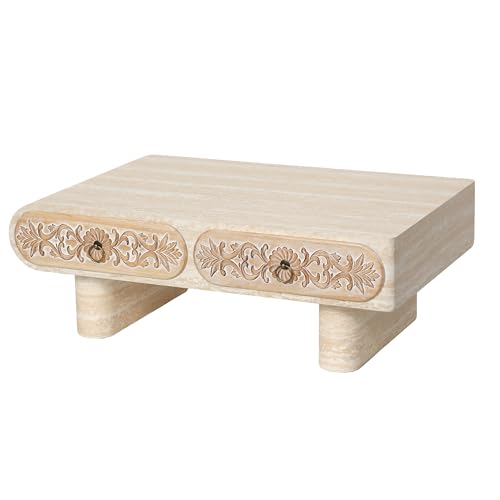 39.4" Rounded Edge Coffee Table with Flower Pattern Solid Wood Drawer for Living Room, Rectangular MDF Wooden Center Table Tea Table for Apartment, Beige - color: 39.4" Rounded Edge Coffee Table With Flower Pattern,beige