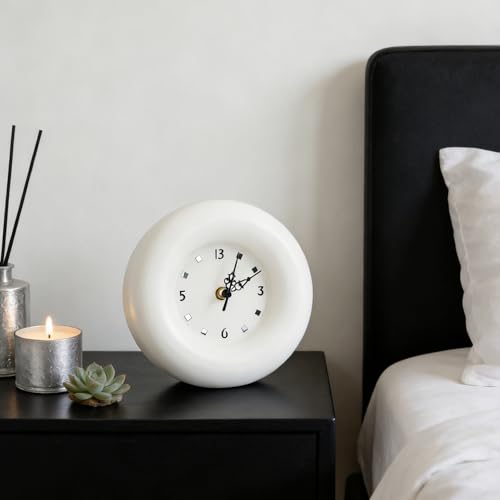 Battery Operated Silent Clock, Modern Minimalist Round Desk Clock with Precise Timekeeping Iron Construction Compact Versatile Design for Living Room Bedroom Shelf Decor S